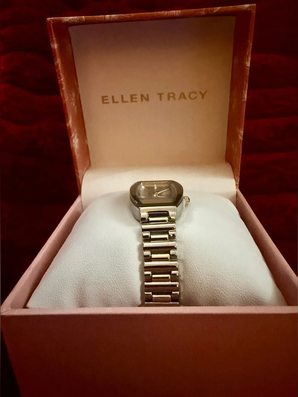 Ellen Tracy Silver-Tone Oval Bracelet Watch